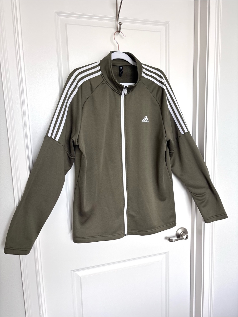 Adidas Golf Olive Green 3 Stripe Track Jacket Zip Up Athletic Soccer Core Large